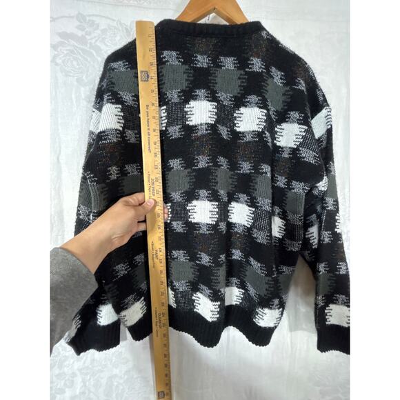 Vintage Sweater Large Black White Gray Geometric Print Crew Neck USA - Picture 10 of 10